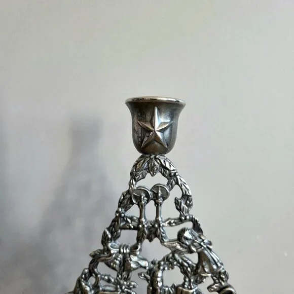 Vintage Elegance silver plated Christmas tree candleholder. Holiday decor. - Picture 3 of 7